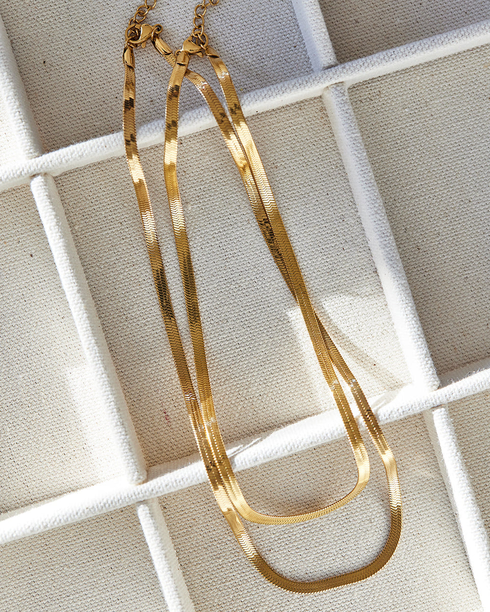 18k Gold Plated Herringbone Chain Necklace SOLO MÍO SWIM