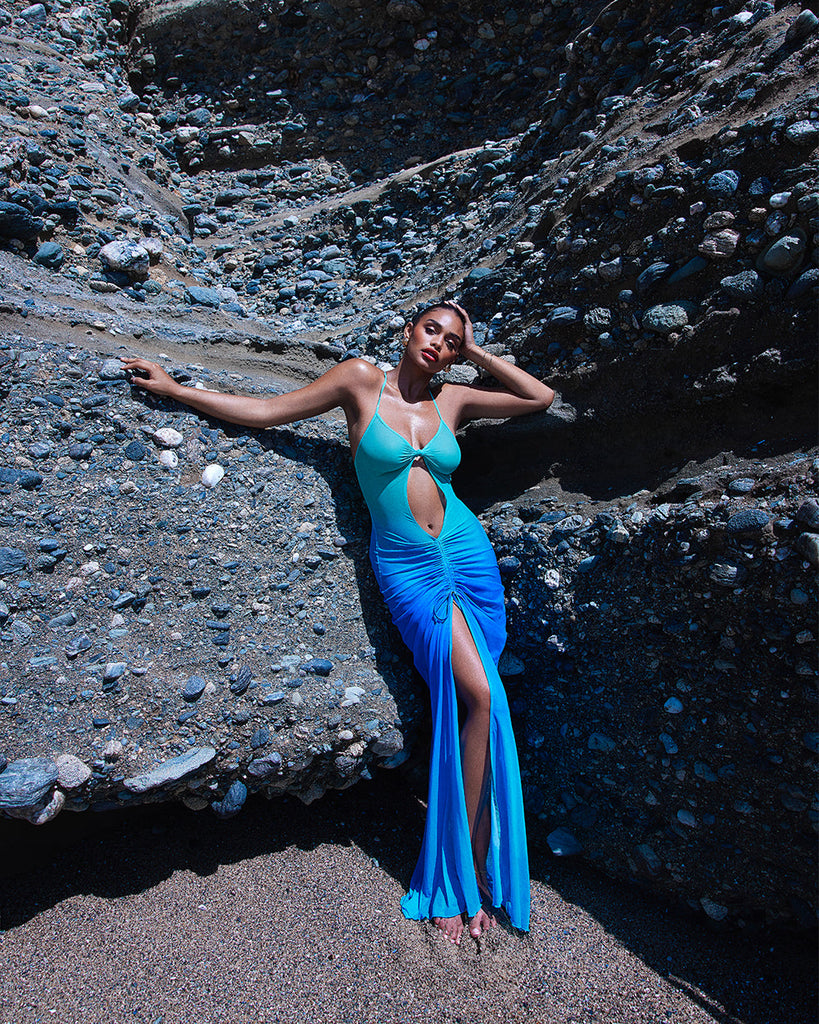 Andromeda Cut-out Maxi Dress (Blue-Gradient) - Dresses